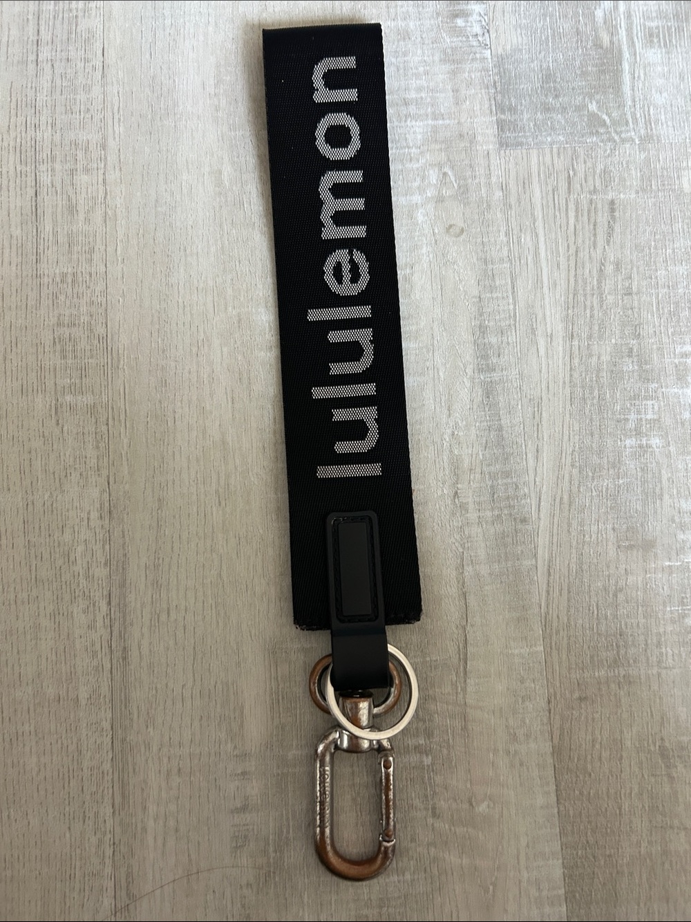 lululemon athletica Black and Silver Logo Key Lanyard with Clip
